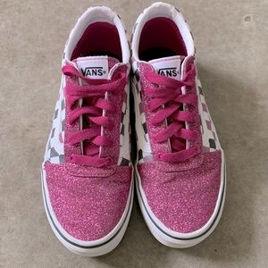 Girls Pink White Black Glitter Vans Shoes 3